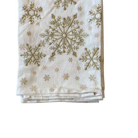 Christmas Snowflake Kitchen Towels 20x28 Embroidered White & Gold Set of 2 NEW - Picture 5 of 6